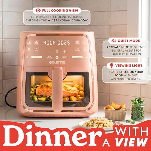 Image of Gourmia 8 Qt Air Fryer, 8 Presets with Digital Display, FryForce 360 Technology, Easy View Window & Interior Light, Dishwasher Safe Basket, Peach