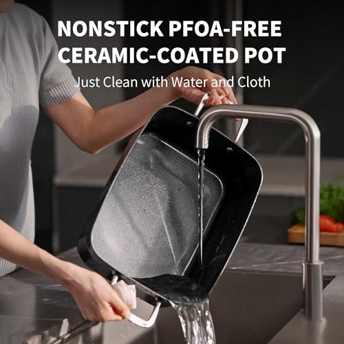 Image of Slow Cooker 7-Quart Programmable Multi-Cooker PFOA-Free Ceramic Coating, Warm, Sear saute, Steamer Function for Family Gatherings (Includes Silicone Spoon) White