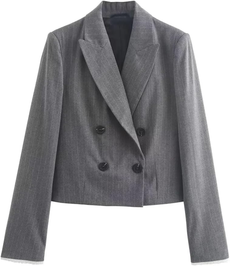 [Zadaos] 女性の冬のピンストライプダブルブレストブレザー + ハイウエストレースパッチワークプリーツミディスカート 2 点セ