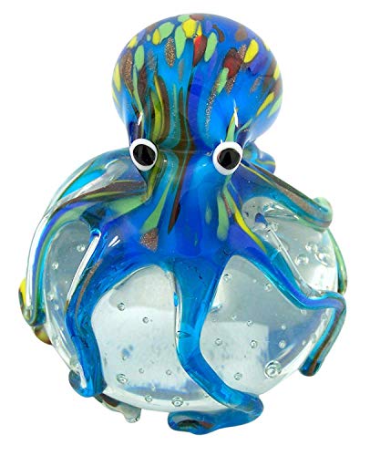 Glass Octopus Blue Blown Paperweight, 4 1/2 Inches