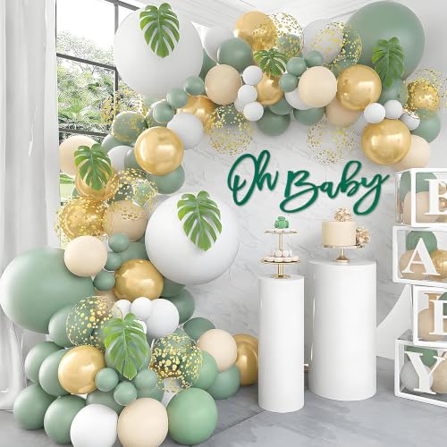 Image of 'Oh Baby' Sign for Backdrop - Felt Green Ralph Lauren Baby Shower Banner Boy Girl Decorations Gender Reveal 1st Birthday Party Photography Background