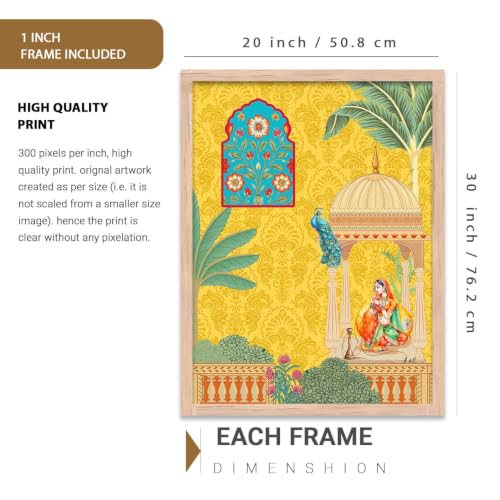 Image of kotart Indian Madhubani Wall Decoration | Madhubani Art Painting With Frame For Living Room Bed Room Hotel Wall Decor Digital Reprint Set of 3 (20x30 Inch)
