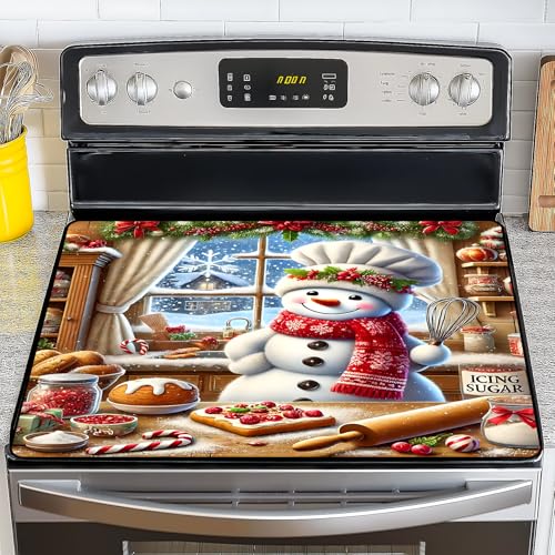 Image of NYZE Christmas Stove Top Cover for Electric Stove,Glass Stove Top Cover,Heat Resistant Glass Cooktop Cover,Stovetop Protector, Kitchen Decor,Dish Drying Mats Cover for Washer Ceramic Top 28.5x20.5 in