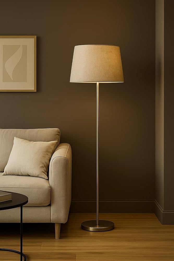 Slim Tall Standing Lamp with Heavy Anti-Tip Base - Space Saving Corner Floor Lamp for Behind Couch, Sturdy White Metal Pole Light with Pleated Linen Shade for Small Apartment, College Dorm-picture-14