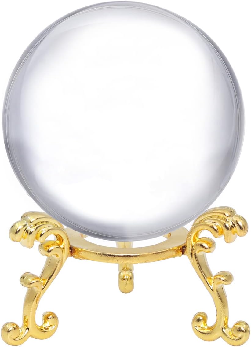 LONGWIN Crystal Ball - 60mm Solid Glass Photography Magic Ball with Golden Flower Stand