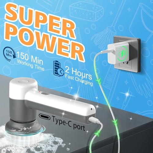 Rechargeable Electric Spin Scrubber with 5 Replaceable Brush Heads, 2 Adjustable Speeds Portable Electric Cleaning Brush, Cordless Power Scrubber for Bedroom, Kitchen, Sink, Floor, Bathtub and Wall - Image 6