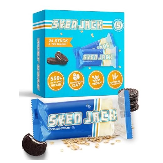 Sven Jack (Energy Cake) - Cookies-Cream 24x 125g (3kg) - Fitness Riegel aus Haferflocken mit langkettigen Kohlenhydraten – Energieriegel Sattmacher für den Alltag & unglaublichem Geschmack