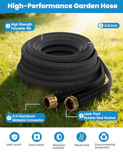 Image of 100 FT Garden Hose, Non-Expanding Water Hose, Ultra Flexible, Burst-Resistant, Kink-Free, High-Pressure Garden Hose for Easy All-Weather Use on Lawns, Gardens, and Outdoor Cleaning