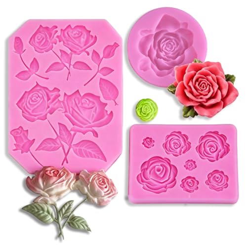 Hosh 3 Piezas Molde Silicona 3d Rosa, Molde Silicona Flor Rosa Grande, Moldes Silicona Mini Flor, Moldes Silicona Para Fondant, Utilizado Para Hornear Pasteles, Gelatina, Magdalenas, Dulces Rosa