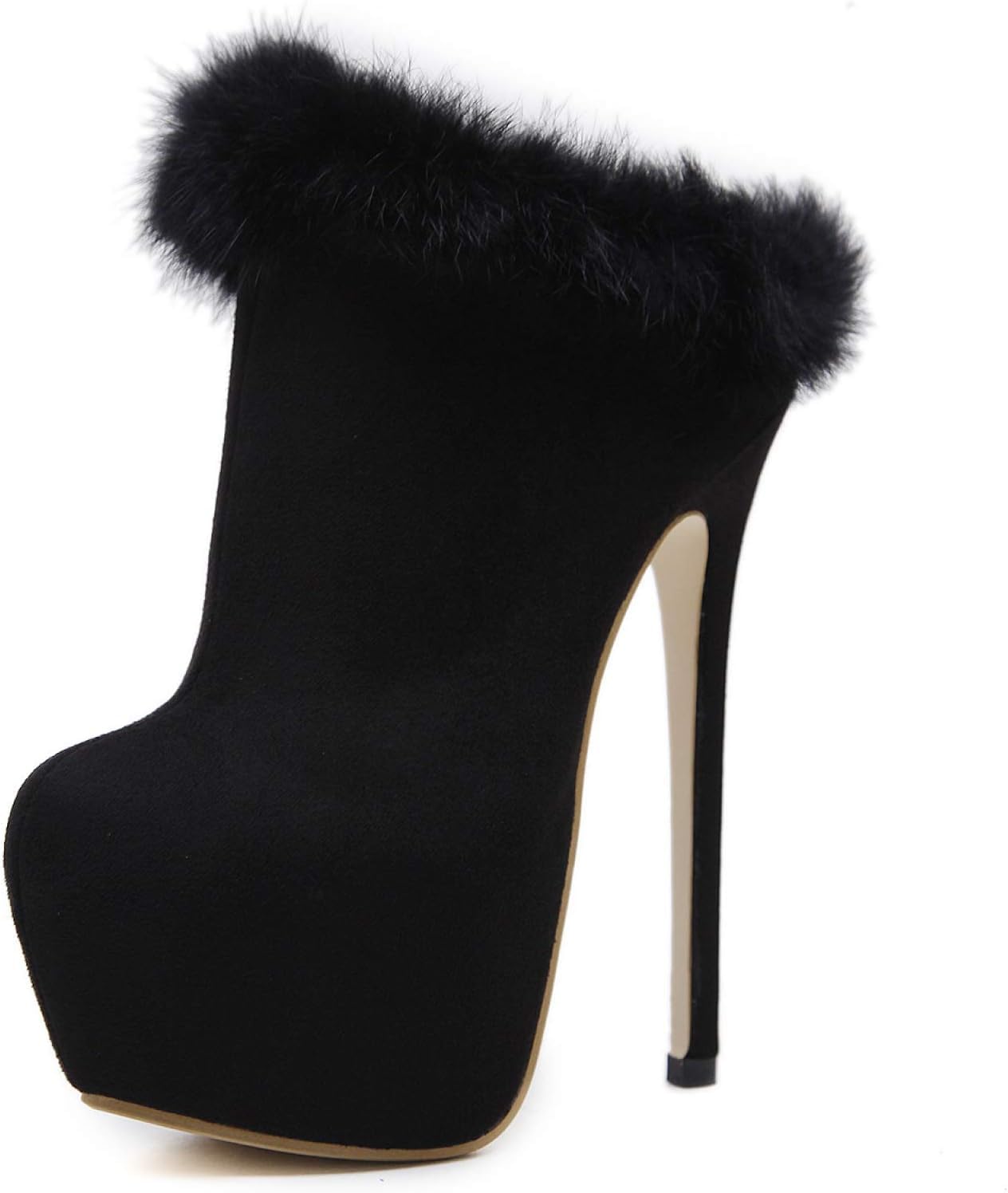 High Heels Super High Heel Schwarz Hohe wasserdichte Plattform Runde Zehe Stiletto, Black, 39 EU