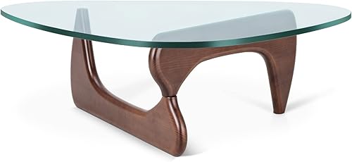 Miniatura 4 de Mesa de café triangular de vidrio moderna, con vidrio transparente vintage y base de madera maciza, mesa auxiliar para sala de estar, oficina,