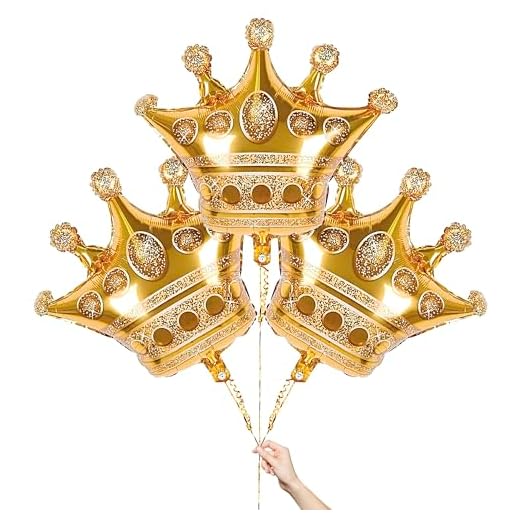 KODORIA 3Pcs Crown Balloons Foil Helium Mylar Balloons for Birthday Wedding Halloween Christmas Party Decoration - Golden
