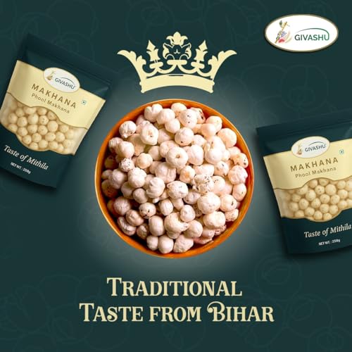 Image of Pack of 2 (250 gm Each) GIVASHU Authentic Mithila Unpolished Hand-Picked Phool Makhana | 100% Natural & Gluten-Free Foxnuts | High Protein & Fiber, Low Calorie Weight Loss Superfood | Lotus Seeds for Eating | Perfect Healthy Snack
