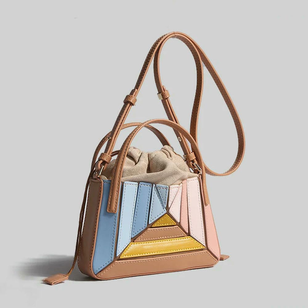 Bolso Bandolera para Mujer, de PU, con asa Superior en Contraste y Empalme