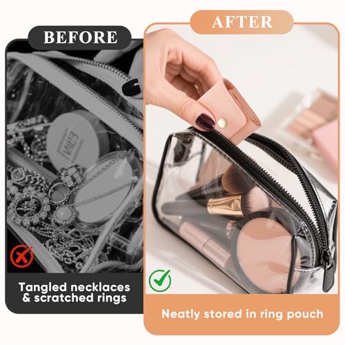 Mini Travel Jewelry Bag,3 Pcs Portable Jewelry Travel Pouch with Buckle, Foldable Small Organizer Case for Women, Earring Slots & Zipper Pockets for Trips, Gifts & Daily Use(White,Pink,Gray)2