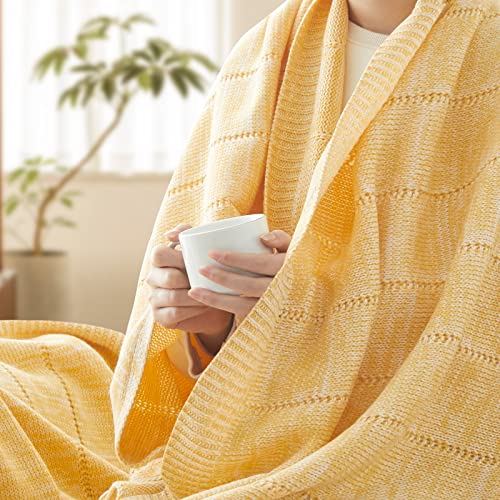 Eychei Yellow Cable Knit Throw Blanket, Super Soft Warm Cozy Acrylic Knitted Blanket For Couch, Sofa, Bed, Chair, Machine Washable, 50" X 60" #TOP28