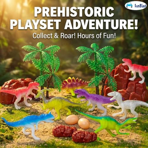 Image of FunBlast Dinosaur Toy for Kids - Set of 14 Pcs Dinosaurs Animals Figures Toys Set with Egg Box, Realistic Dinosaur Toys, Animal Figures Action Toy for 3+ Years Old Kids, Boys, Girls (Random Color)