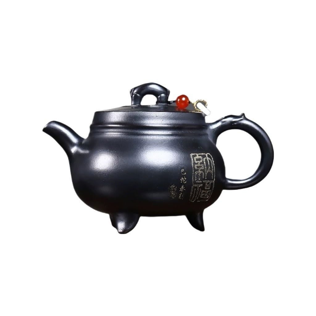 Tetera de Kung Fu Para Hacer té Tetera De Hierro Fundido For El Hogar Y La Oficina, Negro Tres Patas Con Bendición Juego de Té de Cerámica