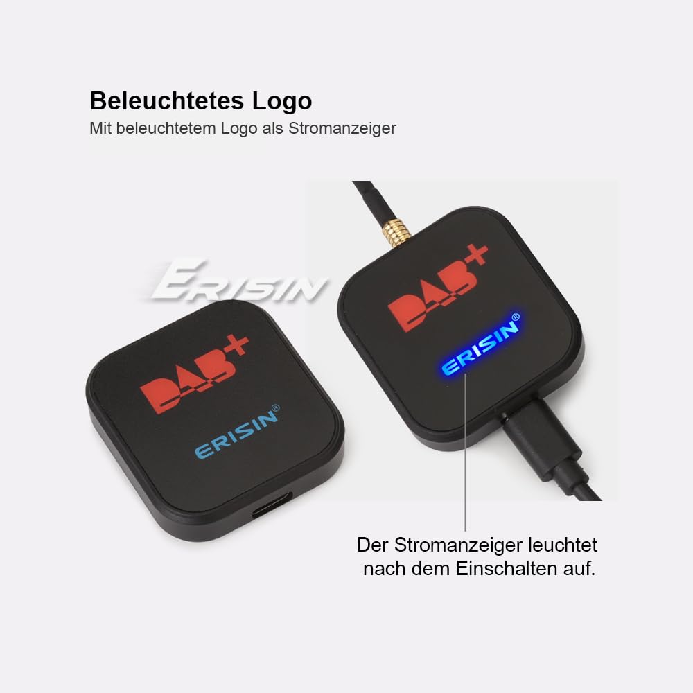 Erisin DAB Plus Ricevitore Radio Digitale Tuner Box con amplificatore MCX Antenna DAB per Android 8/9/10/11/12/13 o superiore autoradio Porta USB