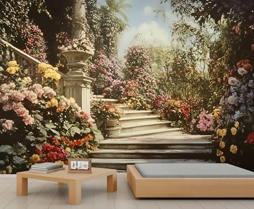 KIRESEI Tuscan Town 3D Wall Mural, Italian Decor Modern 3D Wallpaper, Victorian Romantic Floral Panoramic Accent Wallpaper for Living Room Bedroom Hallway Entryway (Non-self-Adhesive)