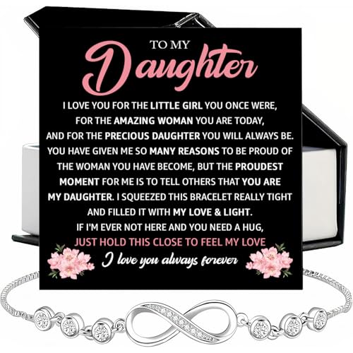 To My Daughter Bracelet From Mom Or Dad With Heartfelt Message & Elegant Box, Sentimental Gifts For Daughter, Jewelry Gift For Little Girl From Mother and Father On Birthday, Graduation, Christmas2