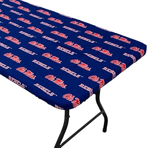 College Covers Mississippi Rebels Tailgate Fitted Tablecloth, 72" x 30", 6 ft Table Cover