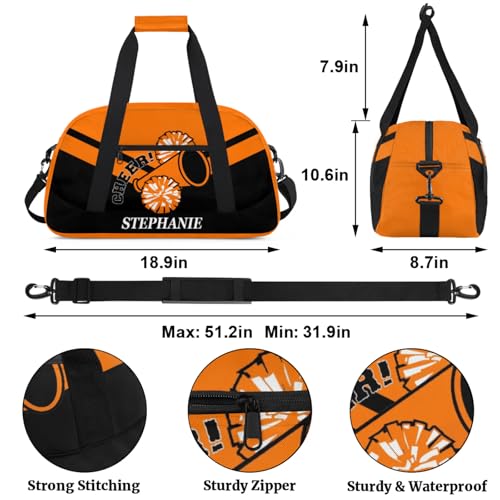 Kids Duffle Bag Personalized Gym Bag Overnight Bags, Ideal for Travel and Sports, Suitable for Men Women for Gym, Dance, Yoga, Durable Waterproof Sport Overnight Handbags Cheerleader Orange3