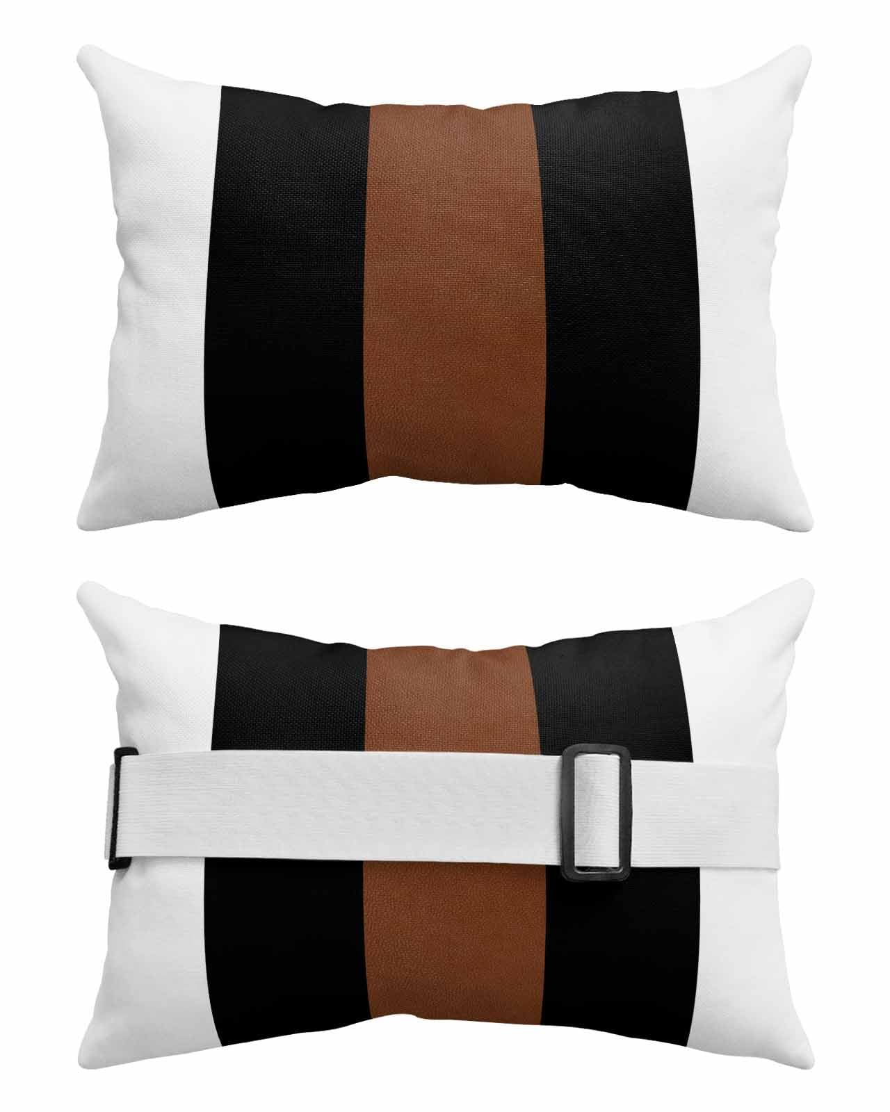 Black Brown Whte Outdoor Beach Pool Chaise Lounge Chair Head Throw Pillow Covers 12x20 With Insert And Elastic Stripe Set of 2,Lumbar Cushion Pillow Cases,Boho Geometric Tribal Stripes Modern