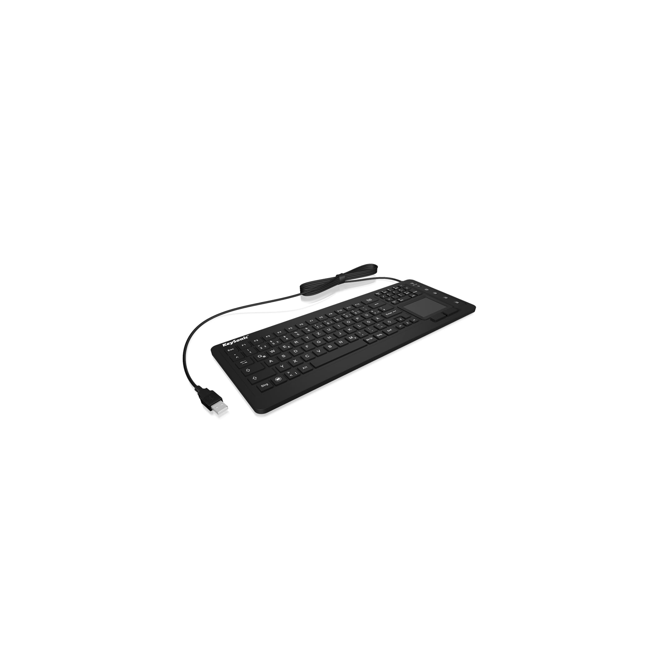 KeySonic 28036 KSK-6231 INEL (DE) Industrie Tastatur, USB-kabelgebunden mit Touchpad, wasserdicht, staubdicht (IP68), Silikon, schwarz