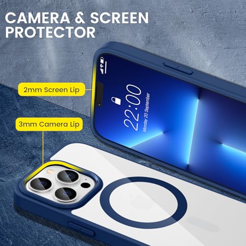 Image of VEGO Case for iPhone 13 Pro Max /iPhone 12 Pro Max Magnetic Case, Clear Hard PC Back Cover + Soft TPU Frame Slim Resist Scratches Protective Bumper Magnet Case for iPhone 13 Pro Max 6.7 inch -Navy Blue