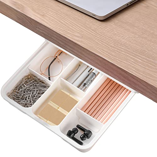 Schublade Organizer unter Schreibtisch: Weiss Buero Schubladen Unterbau mit Schubladenbox, Kueche Self-adhesive Drawer under Desk, Hole-free Versteckte Aufbewahrungsbox Organizer (Weiße) Cover