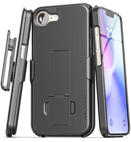 Encased DuraClip for iPhone 16e / iPhone 17e Belt Clip Case with Holster and Kickstand (Black)