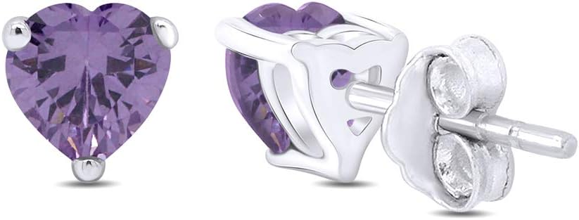 Birthstone Heart Stud Earrings for Women 5MM Simualted Gemstone Studs in 14K White Gold Plated 925 Sterling Silver Push Back Earrings Jewelry Gift for Her - Image 4