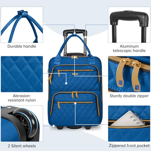 Image of Underseat Carry On Luggage with Wheels, Stylish Lightweight Under Seat Luggage, Personal Item Suitcase with telescoping handles for Men Women, Pilots and Crew, Blue