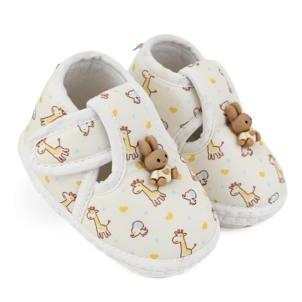 6 To 12 Months Baby Boys & Girls Giraffe Printed Soft Cotton Rabbit Face Yellow,White Hook & Loop Shoe Booties-BT5629-image-23