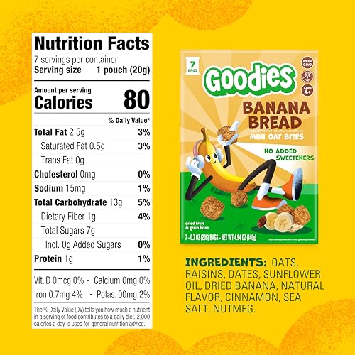Image of Goodies Banana Bread Mini Oat Bites, Gluten Free Kids Snack, 42 Snack Packs