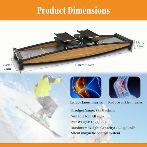 Image of Ski Exercise Machine - Indoor Ski Trainer & Cross Simulator for Strength, Balance & Cardio, 150 kg Max Load, Includes Ski Poles & Mat for Full-Body Workout