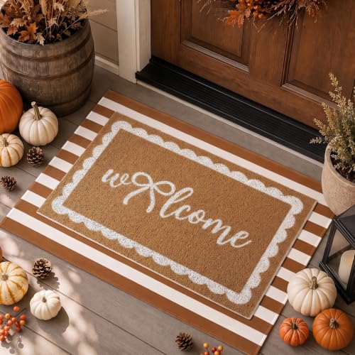 Tinideya 2 Pcs Fall Welcome Layered Doormat Set...