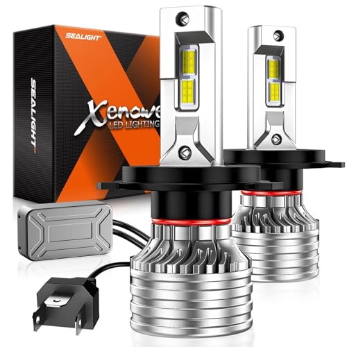 Image of SEALIGHT H4 Bulbs, 90,000LM 14X Brightness, 9003 HB2 H4 6500K Cool White LED Bulbs, IP68 Waterproof 70000Hrs Lifespan, No Flickering, 1Mins Installation, 2 Pack