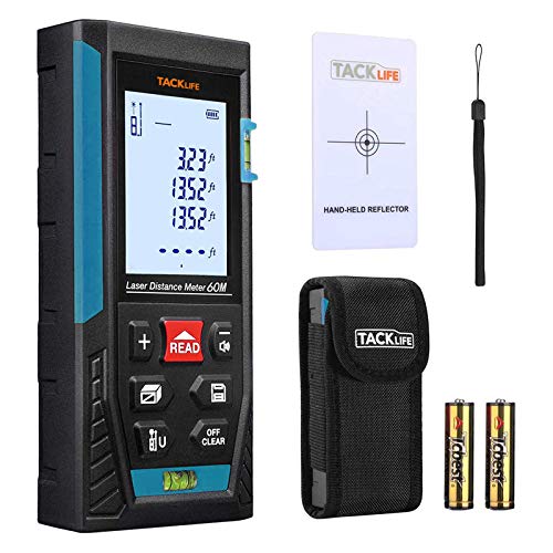Tacklife HD60 Classic Laser Measure 196Ft M/In/Ft Mute Laser Distance Meter with 2 Bubble Levels, Backlit LCD and Pythagorean Mode, Measure Distance, Area and Volume - Carry Pouch and Battery Included Tacklife HD60 Classic Laser Measure 196Ft M/In/Ft Mute Laser Distance Meter with 2 Bubble Levels, Backlit LCD and Pythagorean Mode, Measure Distance, Area and Volume - Carry Pouch and Battery Included