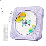 CD Player Portable Bluetooth 5.1 Desktop CD Player with HiFi Sound Speakers,Remote Control,Dust Cover,LED Display,Boombox FM Radio,USB/AUX for Home,Kids (Purple)