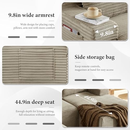 Image of 96 inch Sectional Couches for Living Room Cloud Couch Sofa with L-Shape Upholstered Boneless Couchs Modern Modular Sectional Couch with Chaise (Camel, 96 inch W+Right Facing Chaise+2Seaters)