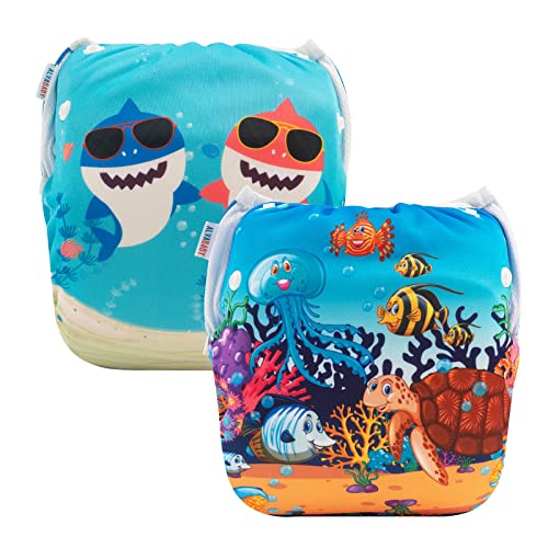 Image of ALVABABY Baby Swim Diapers 2pcs One Size Reuseable Washable & Adjustable for Swimming Lesson & Baby Boy DYK105-106