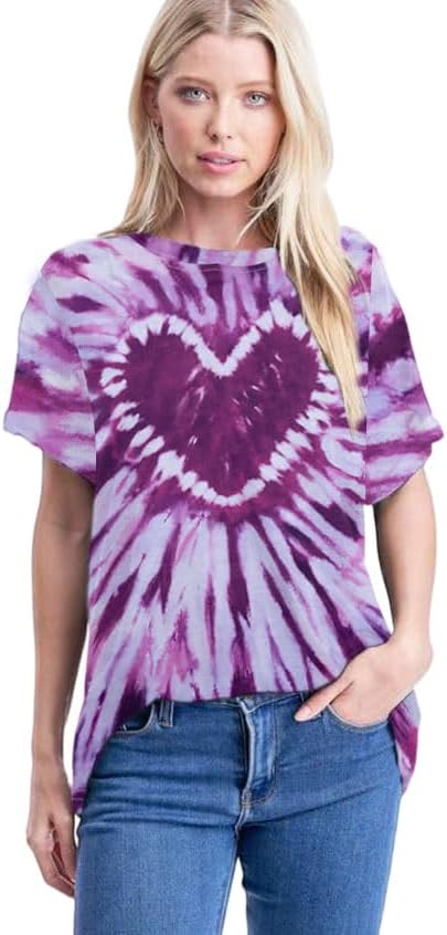 Valentine Shirt Women Tie Dye Heart Graphic Tee Shirt Casual Short Sleeve Lover Gift Tee Tops - Image 2