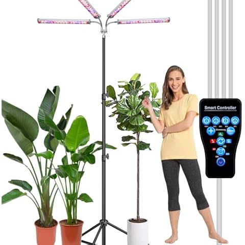 APLANT Standing Grow Light,100W 4-Head Standing Plant Grow Lights Indoor, Dimmable Indoor Plant Lights with 6/10/14/18h Timer,18-94 Inch Grow Light Lamp for Indoor Plants with Adjustable Tripod Stand Cover