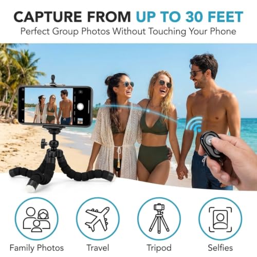 Image of skysia Bluetooth Remote for Mobile Wireless Camera Shutter Button | Photo Clicker Remote for Selfie Stick, Tripod & Vlogging | Compatible with iPhone, Android Smartphones & Tablets, Black (Pack of 1)