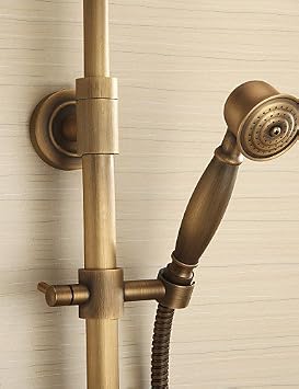 Antique Brass Tub Shower Faucet with 8 inch Shower Head + Hand Shower