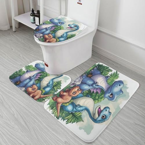 Ensemble de tapis de bain dinosaure | Set complet lavable pour salle d'eau - 7