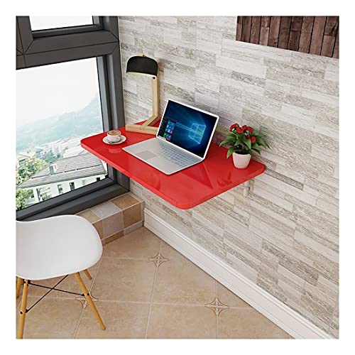 Bureau mural pliable flottant rouge 70x30 cm pour ordinateur