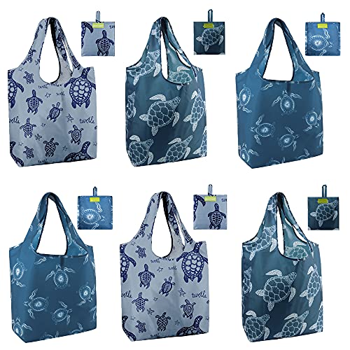 BeeGreen Sea Turtle Reusable Grocery Bags Large Tote Bag With Handles, Bulk Gift Foldable Shopping...